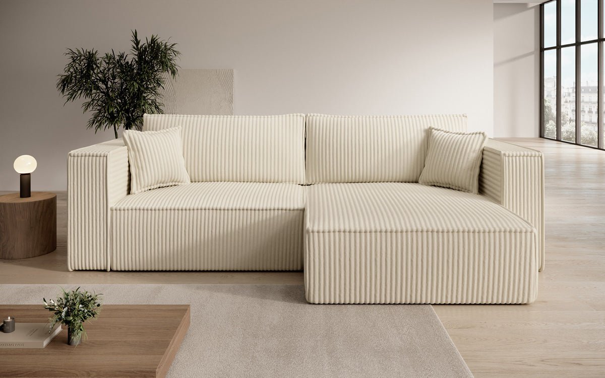 Designersofa Parijs in brede ribstof met slaap- en klapfunctie