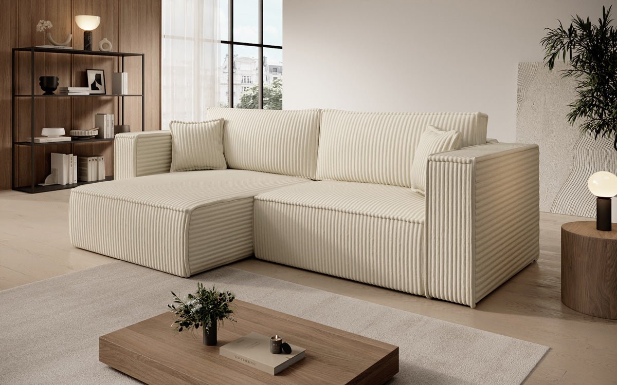 Designersofa Parijs in brede ribstof met slaap- en klapfunctie