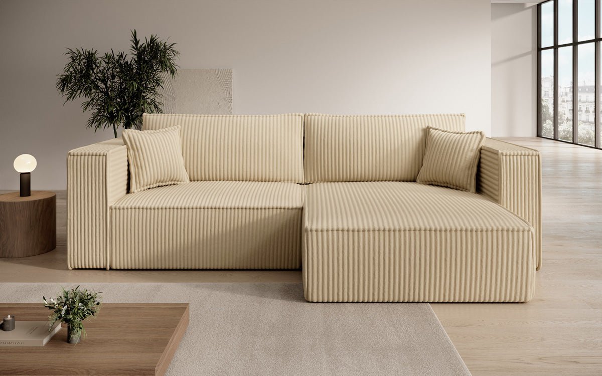 Designersofa Parijs in brede ribstof met slaap- en klapfunctie