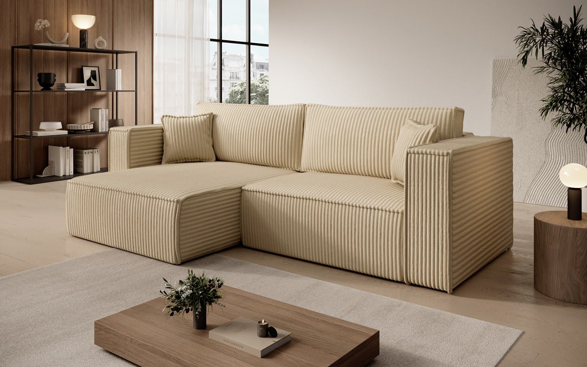 Designersofa Parijs in brede ribstof met slaap- en klapfunctie