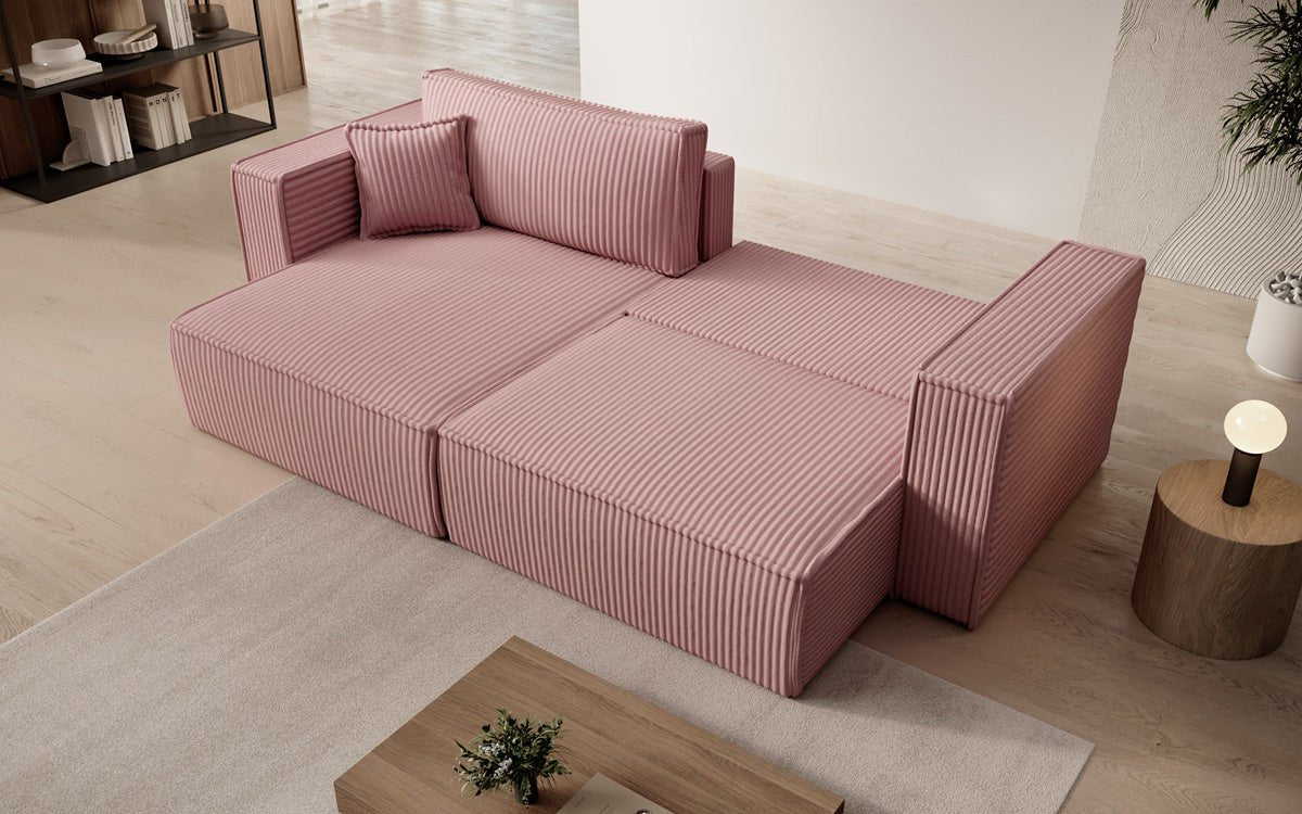 Designersofa Parijs in brede ribstof met slaap- en klapfunctie