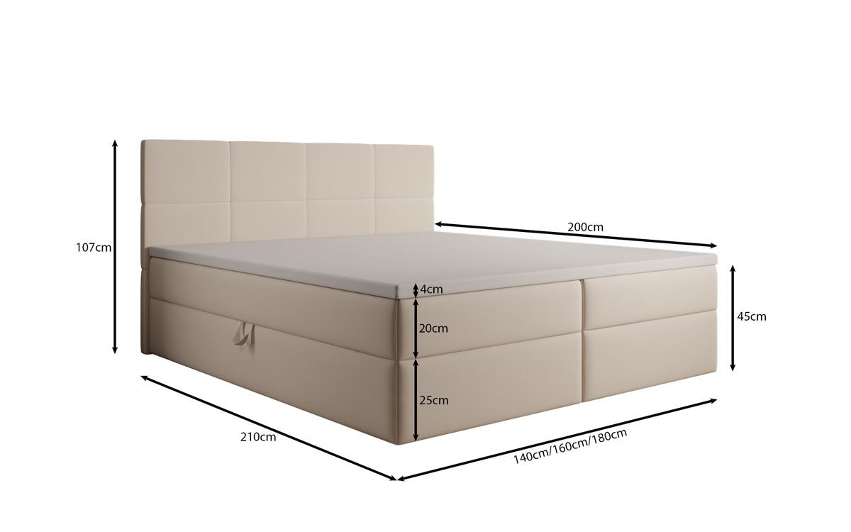 Boxspringbed Levi in stof met opbergruimte