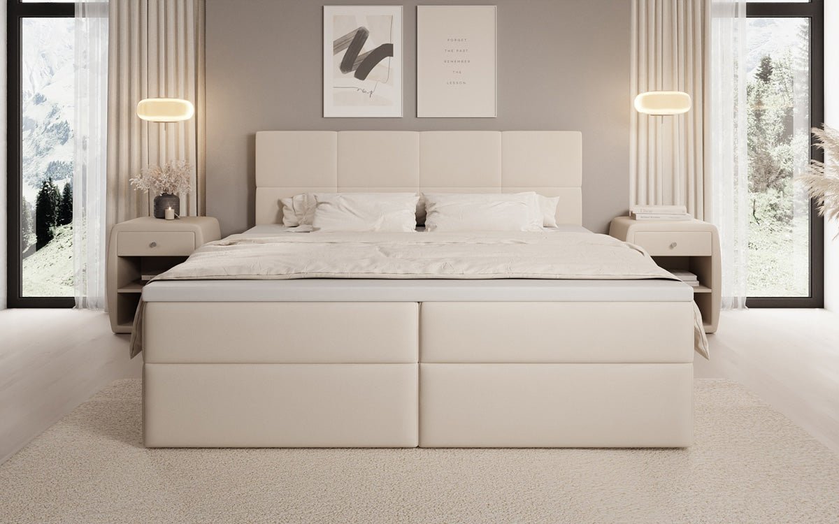 Boxspringbed Levi in stof met opbergruimte