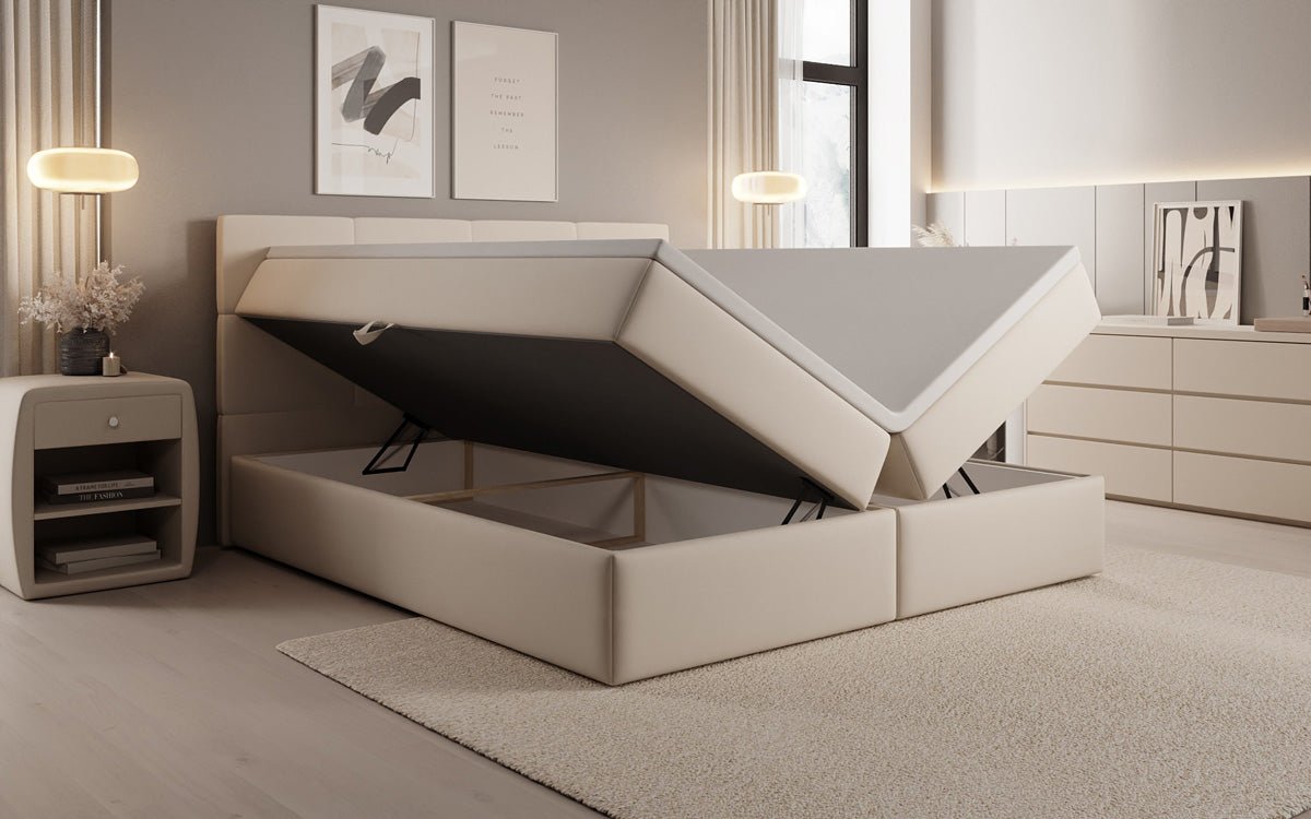 Boxspringbed Levi in stof met opbergruimte
