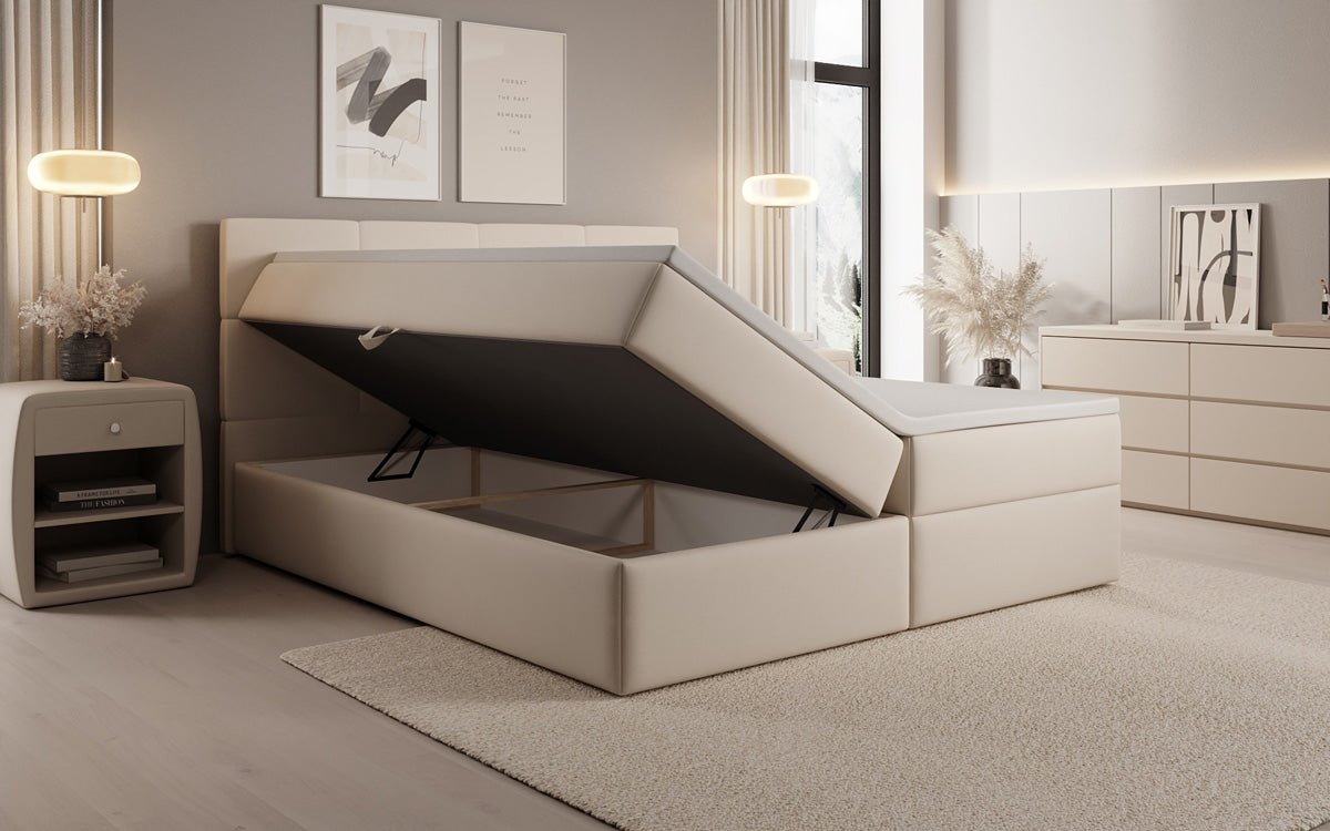 Boxspringbed Levi in stof met opbergruimte