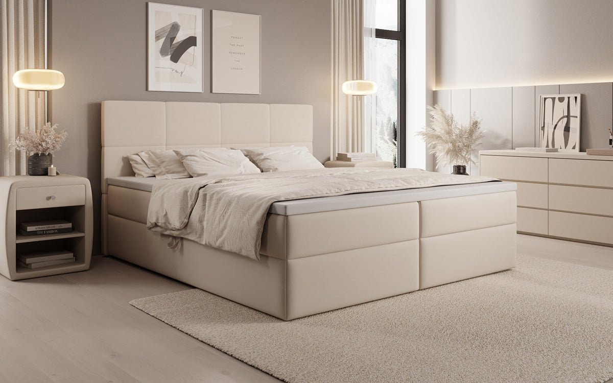 Boxspringbed Levi in stof met opbergruimte
