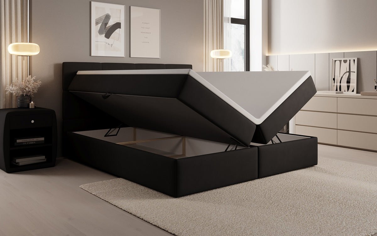 Boxspringbed Levi in stof met opbergruimte