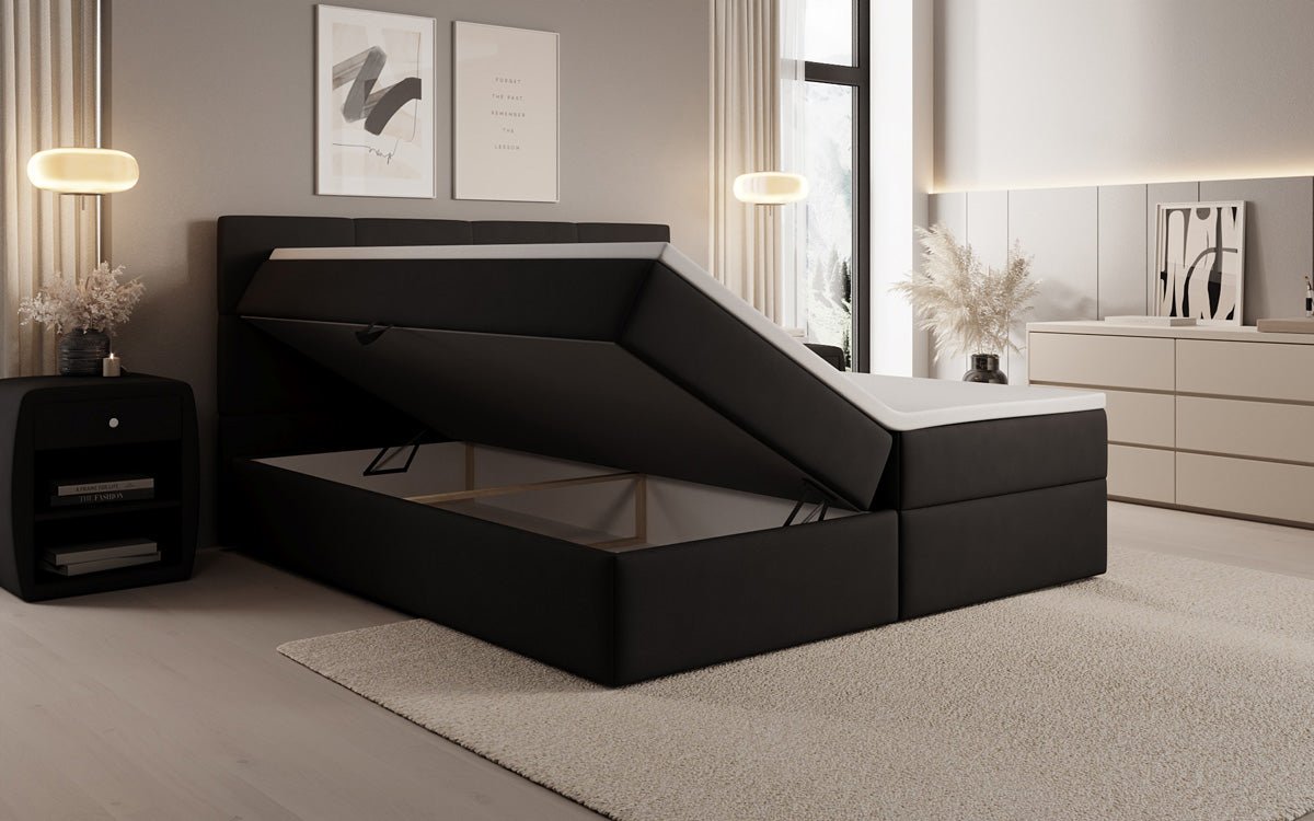 Boxspringbed Levi in stof met opbergruimte