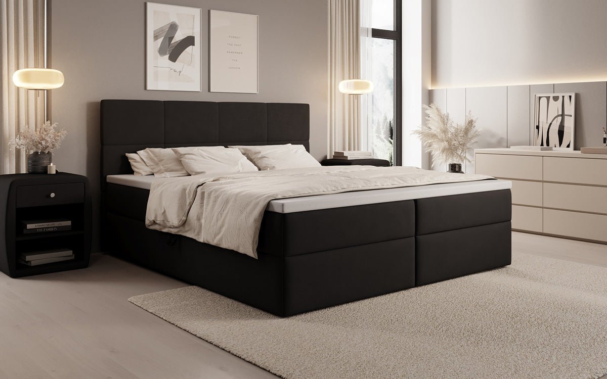 Boxspringbed Levi in stof met opbergruimte