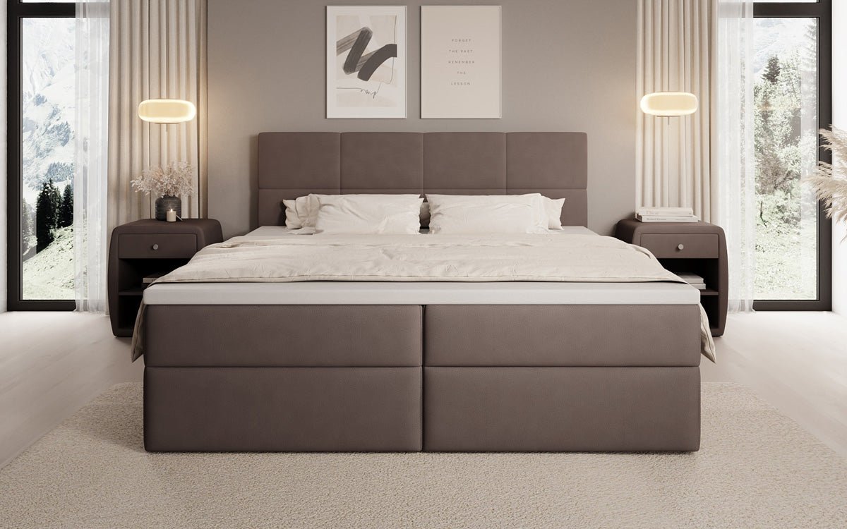 Boxspringbed Levi in stof met opbergruimte