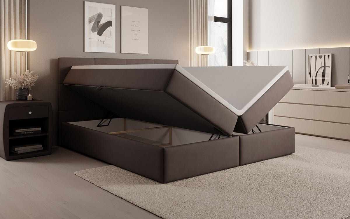 Boxspringbed Levi in stof met opbergruimte