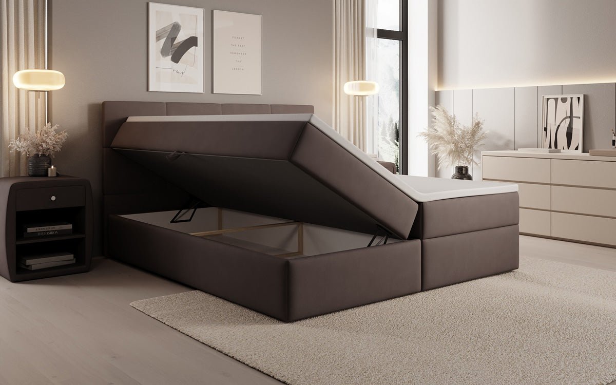 Boxspringbed Levi in stof met opbergruimte