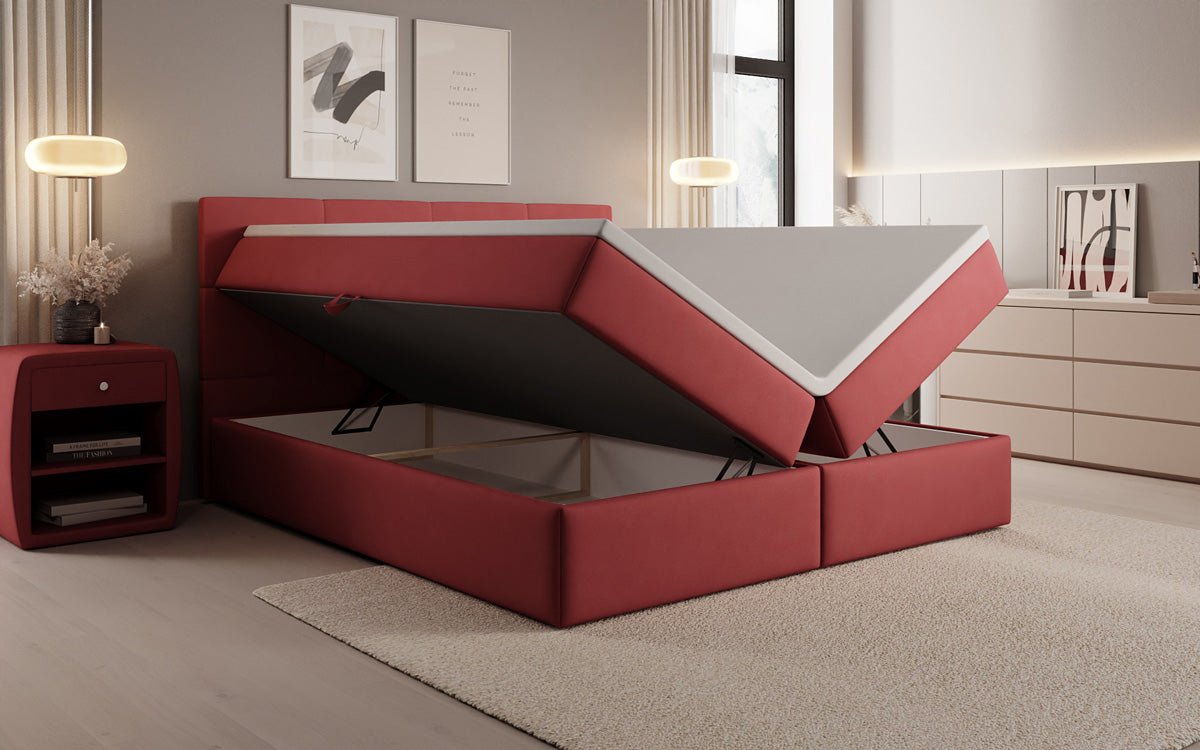 Boxspringbed Levi in stof met opbergruimte