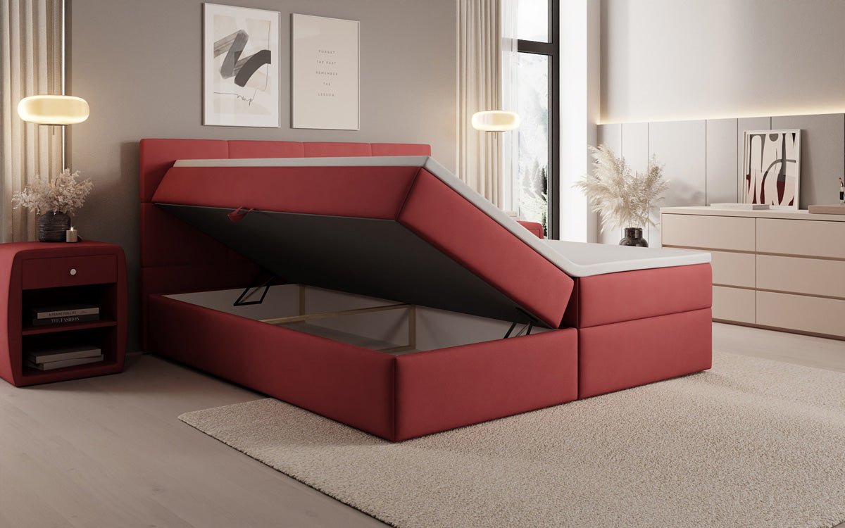 Boxspringbed Levi in stof met opbergruimte
