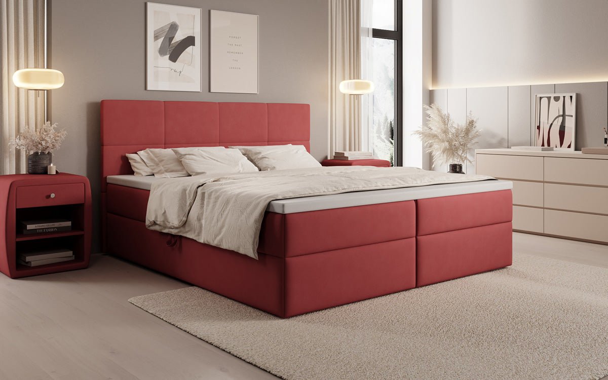 Boxspringbed Levi in stof met opbergruimte