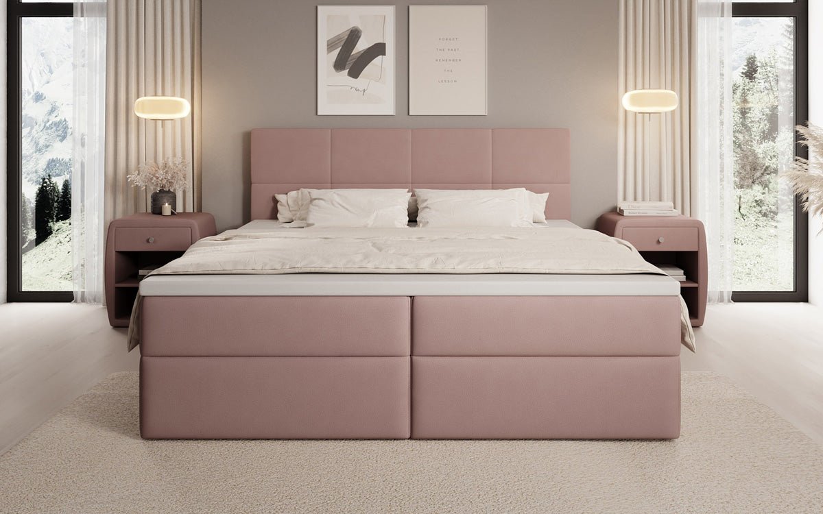 Boxspringbed Levi in stof met opbergruimte