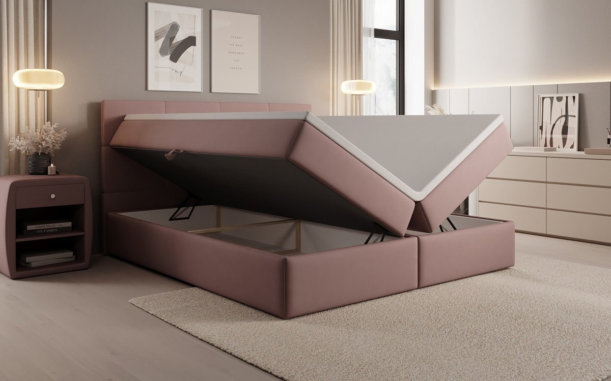 Boxspringbed Levi in stof met opbergruimte