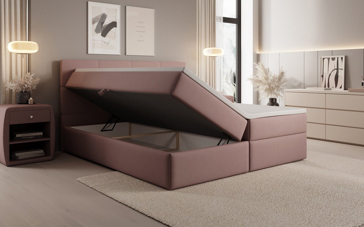 Boxspringbed Levi in stof met opbergruimte
