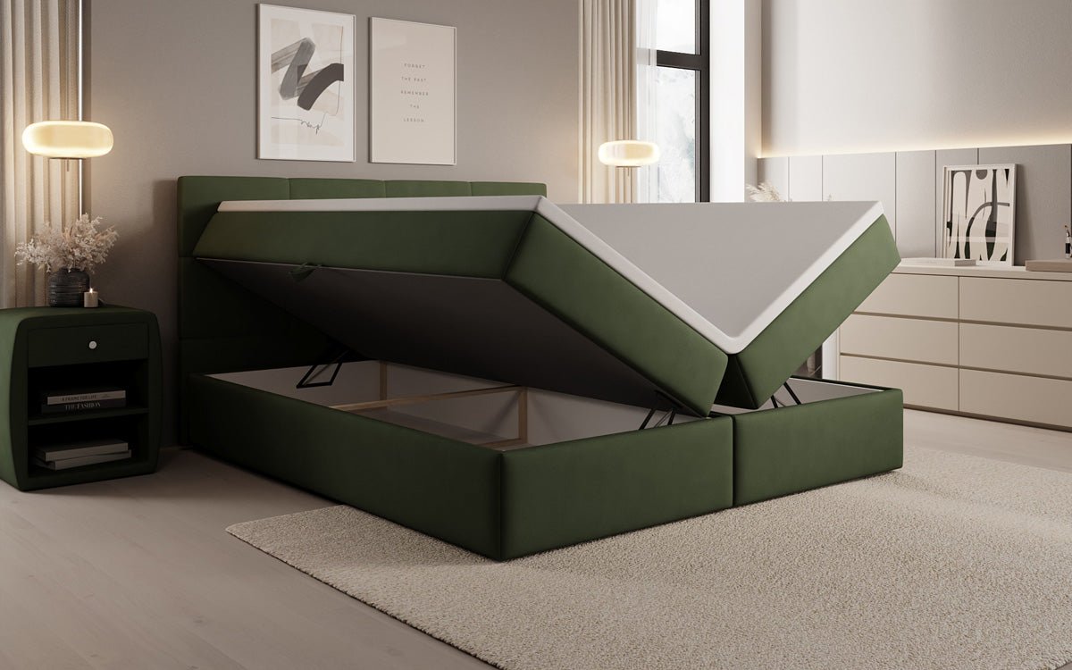 Boxspringbed Levi in stof met opbergruimte