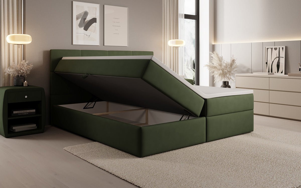 Boxspringbed Levi in stof met opbergruimte