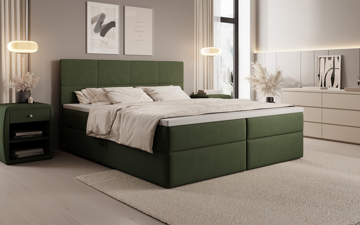 Boxspringbed Levi in stof met opbergruimte