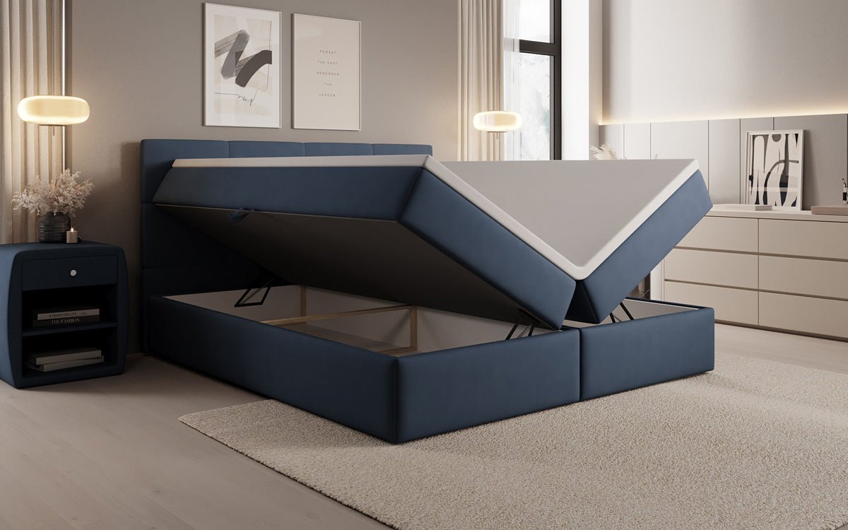 Boxspringbed Levi in stof met opbergruimte