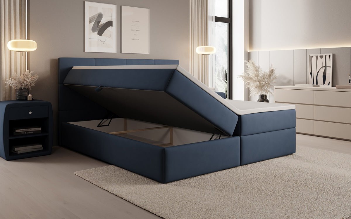 Boxspringbed Levi in stof met opbergruimte
