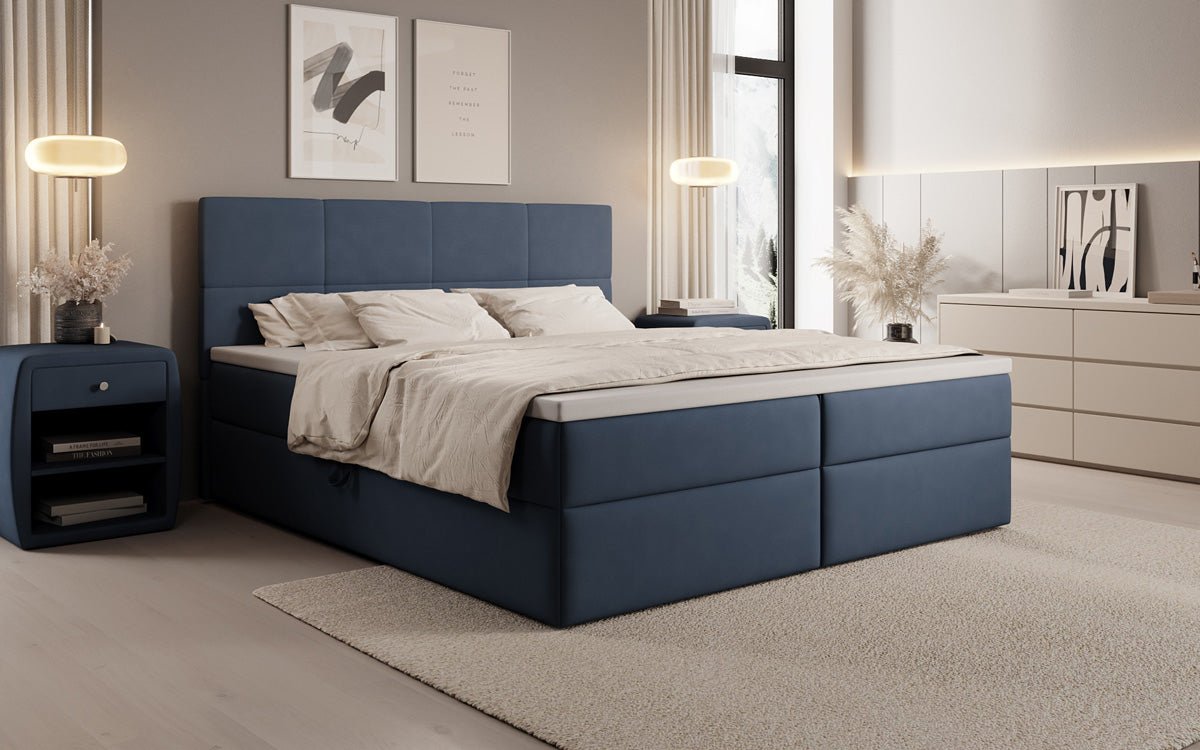Boxspringbed Levi in stof met opbergruimte