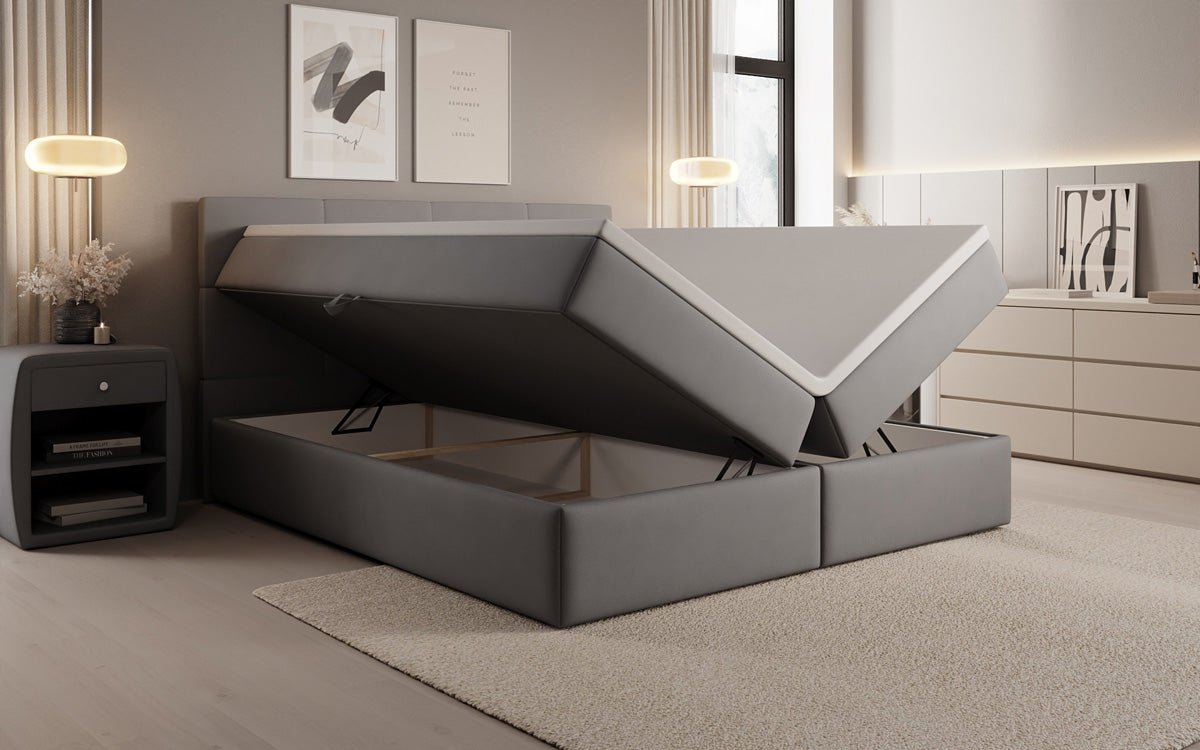Boxspringbed Levi in stof met opbergruimte