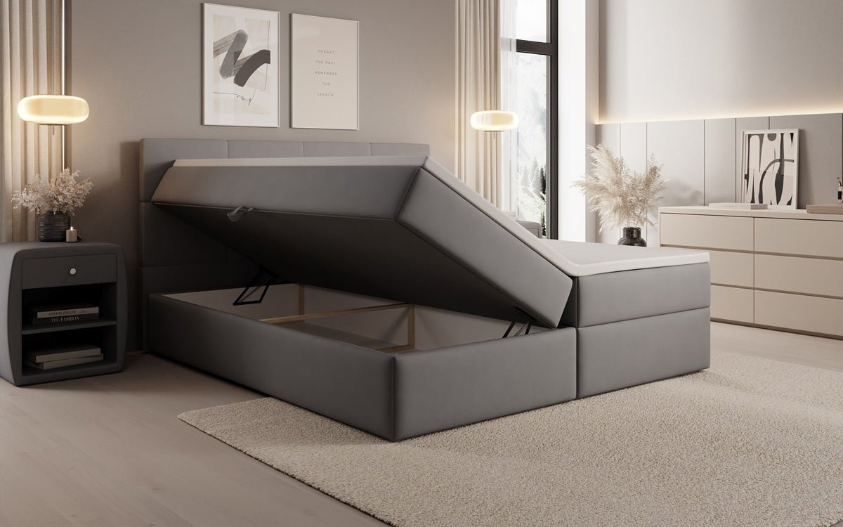 Boxspringbed Levi in stof met opbergruimte