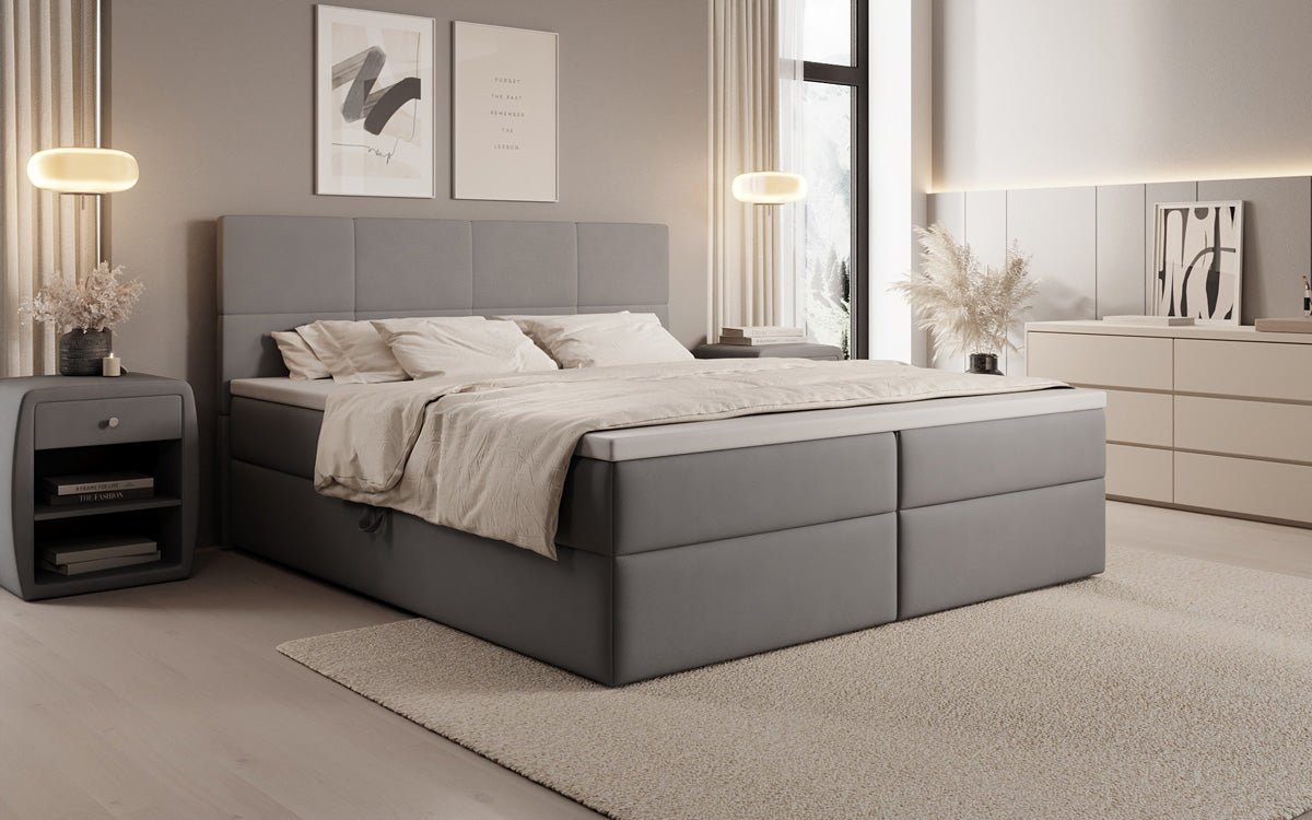 Boxspringbed Levi in stof met opbergruimte