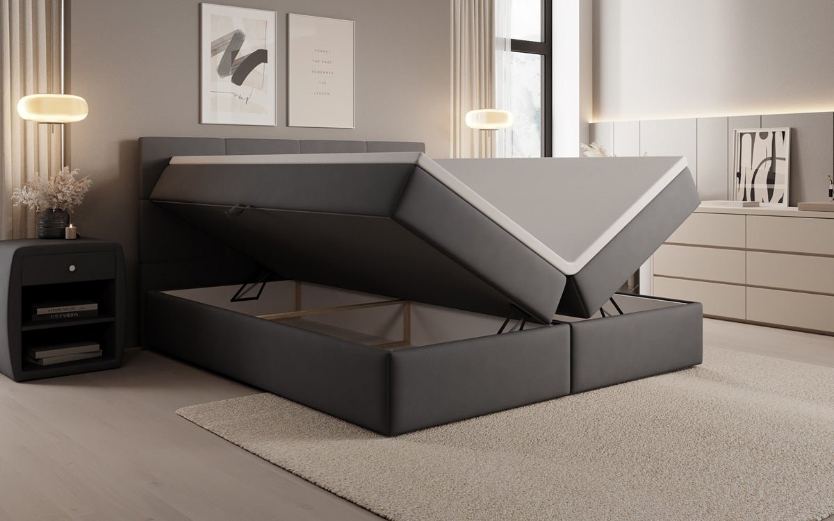 Boxspringbed Levi in stof met opbergruimte