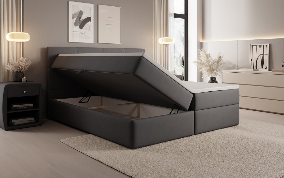 Boxspringbed Levi in stof met opbergruimte