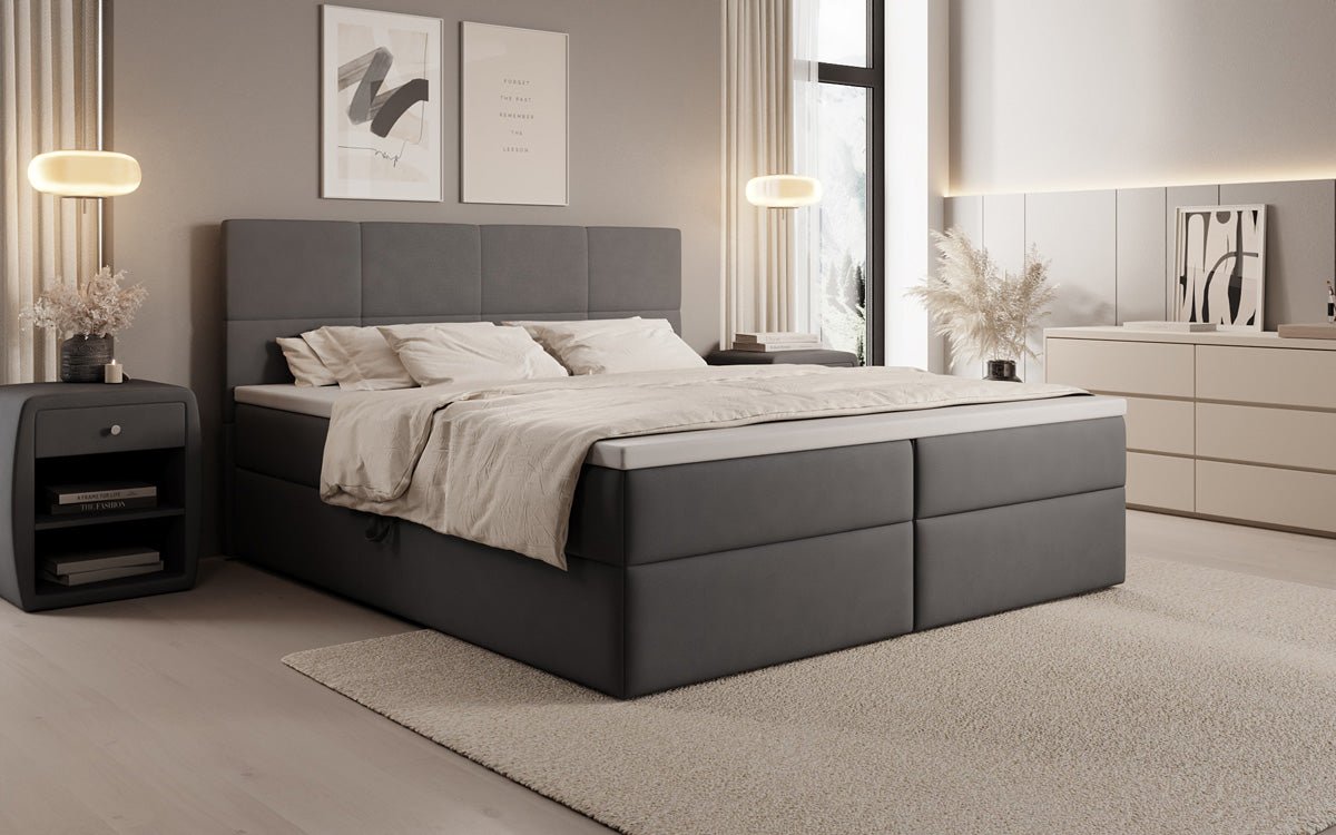 Boxspringbed Levi in stof met opbergruimte