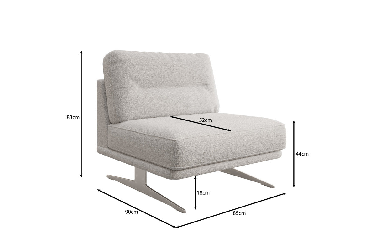 Design sofa-fauteuil Torino zonder armleuningen in Bouclé