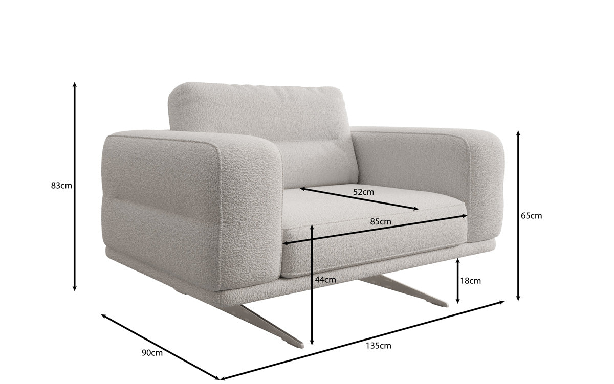 Design sofa-fauteuil Torino met armleuningen in Bouclé