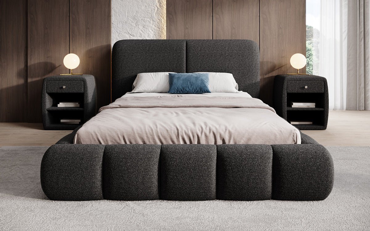 Design gestoffeerd bed Lolita in Bouclé met opbergruimte