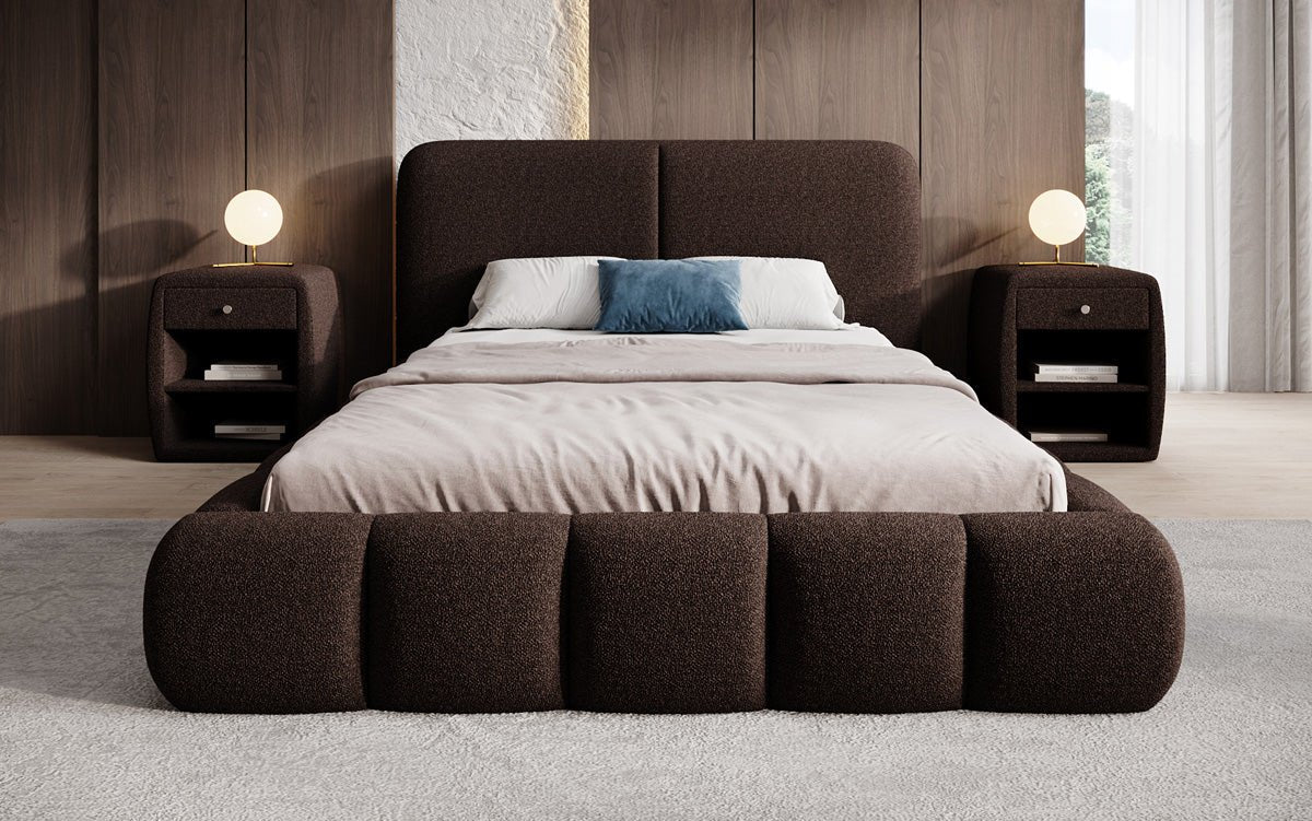 Design gestoffeerd bed Lolita in Bouclé met opbergruimte