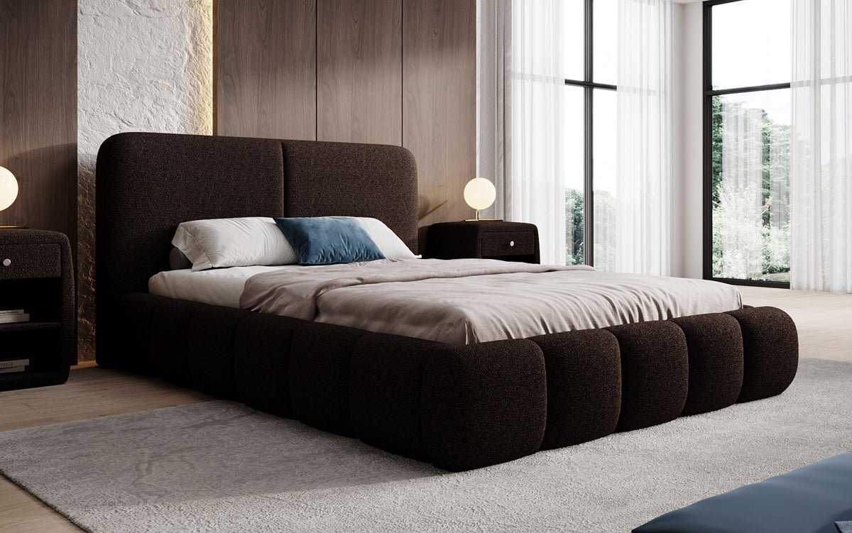 Design gestoffeerd bed Lolita in Bouclé met opbergruimte