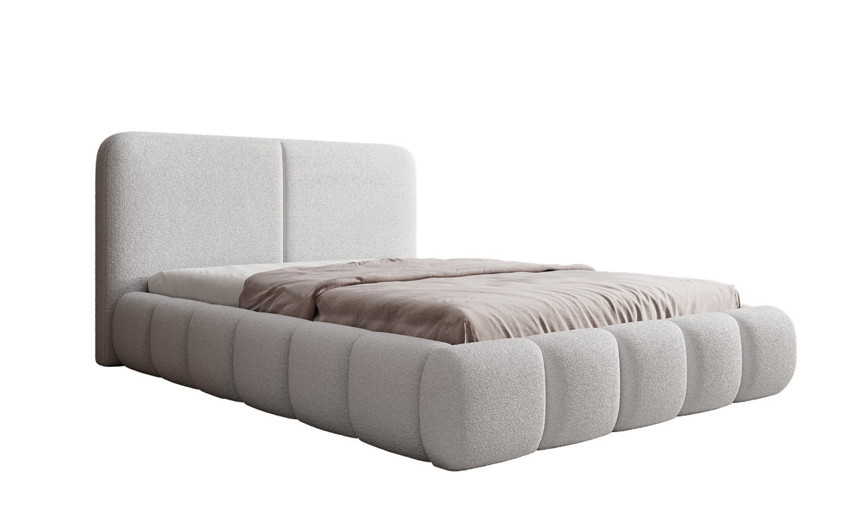 Design gestoffeerd bed Lolita in Bouclé met opbergruimte