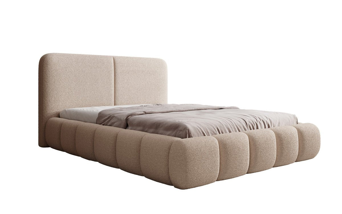 Design gestoffeerd bed Lolita in Bouclé met opbergruimte