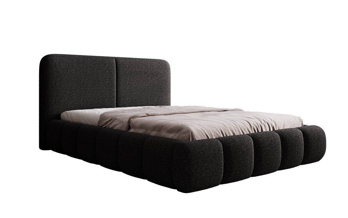 Design gestoffeerd bed Lolita in Bouclé met opbergruimte