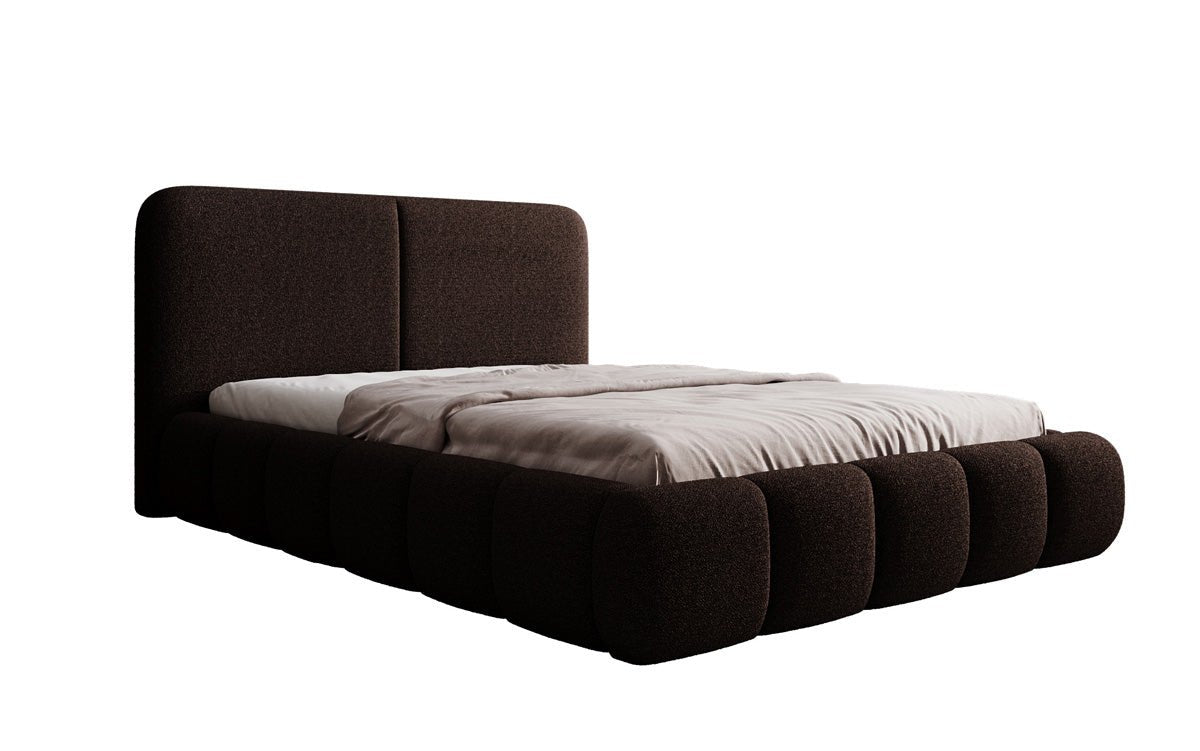 Design gestoffeerd bed Lolita in Bouclé met opbergruimte