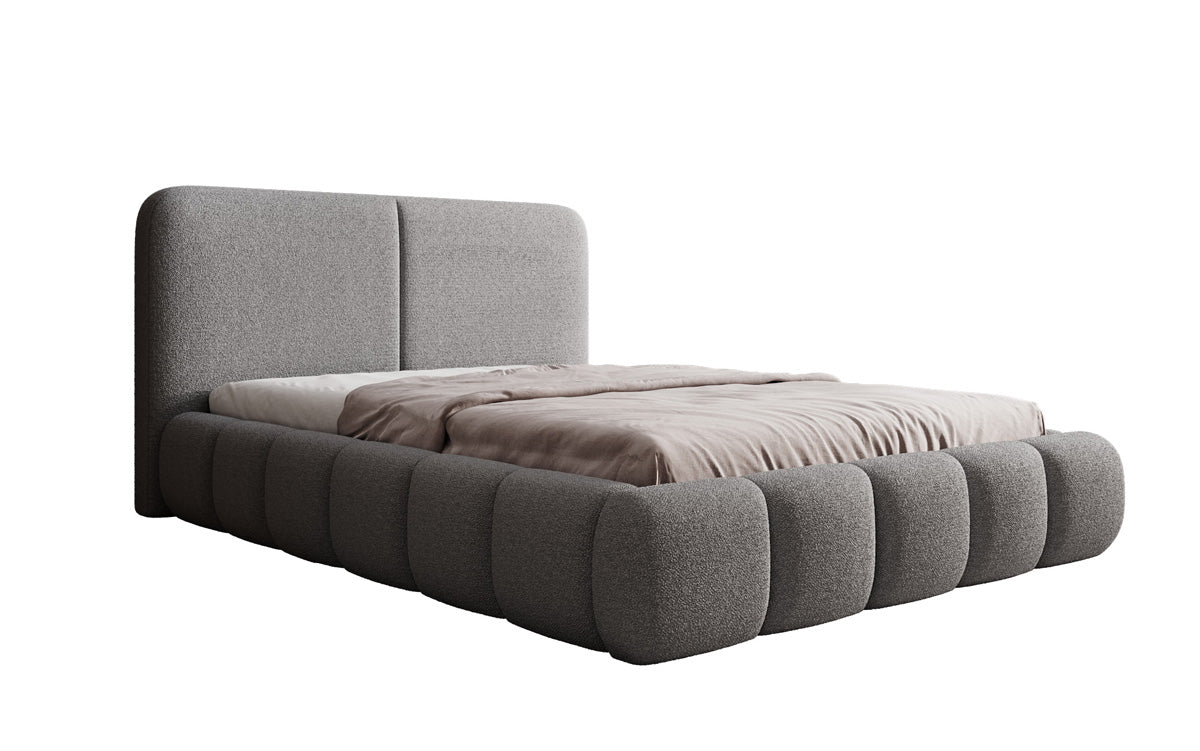 Design gestoffeerd bed Lolita in Bouclé met opbergruimte