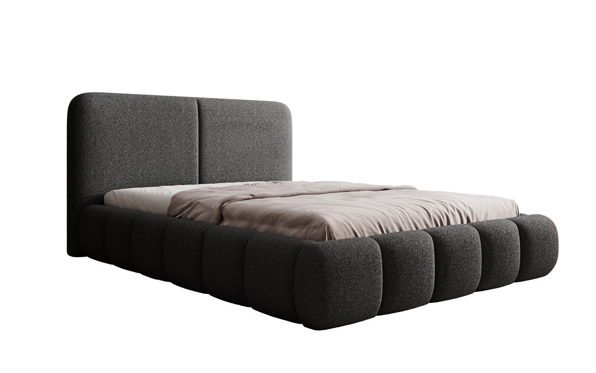 Design gestoffeerd bed Lolita in Bouclé met opbergruimte