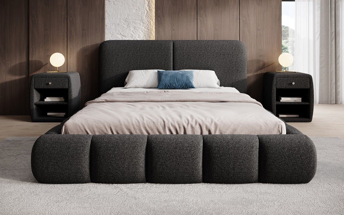 Design gestoffeerd bed Lolita in Bouclé met opbergruimte