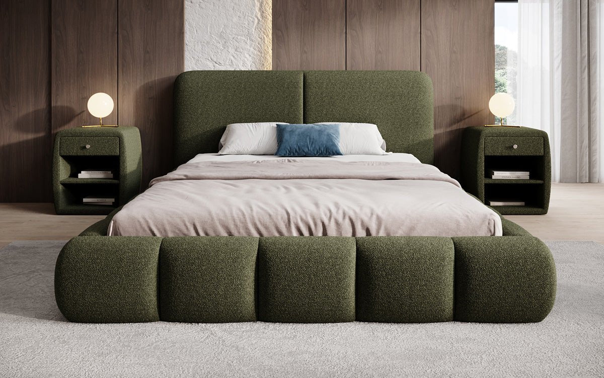 Design gestoffeerd bed Lolita in Bouclé met opbergruimte