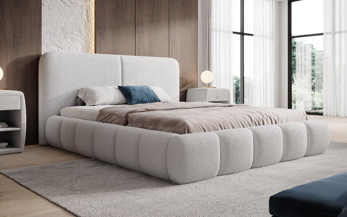 Design gestoffeerd bed Lolita in Bouclé met opbergruimte