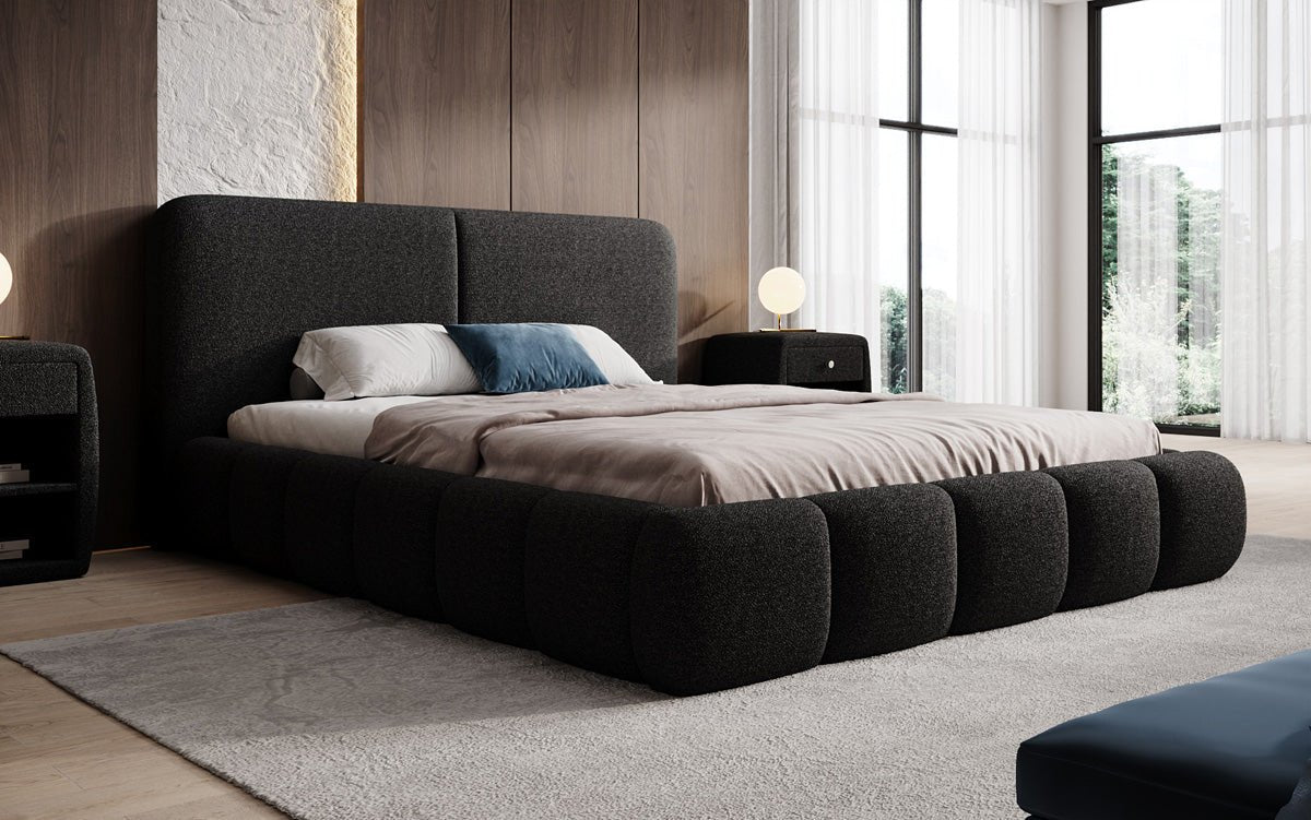 Design gestoffeerd bed Lolita in Bouclé met opbergruimte