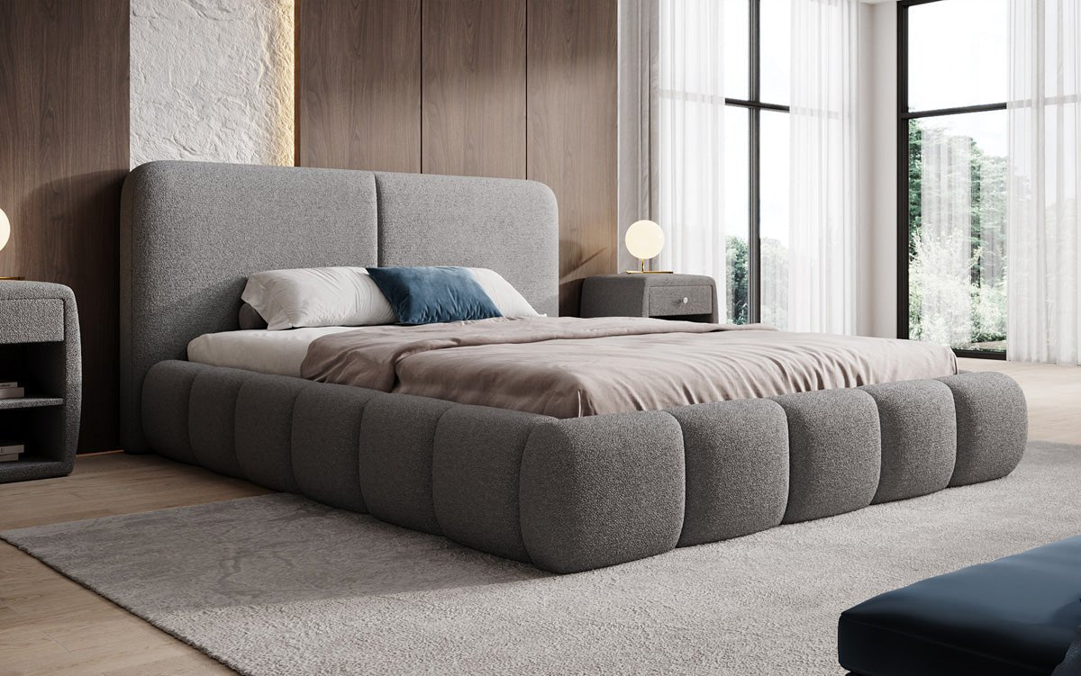 Design gestoffeerd bed Lolita in Bouclé met opbergruimte